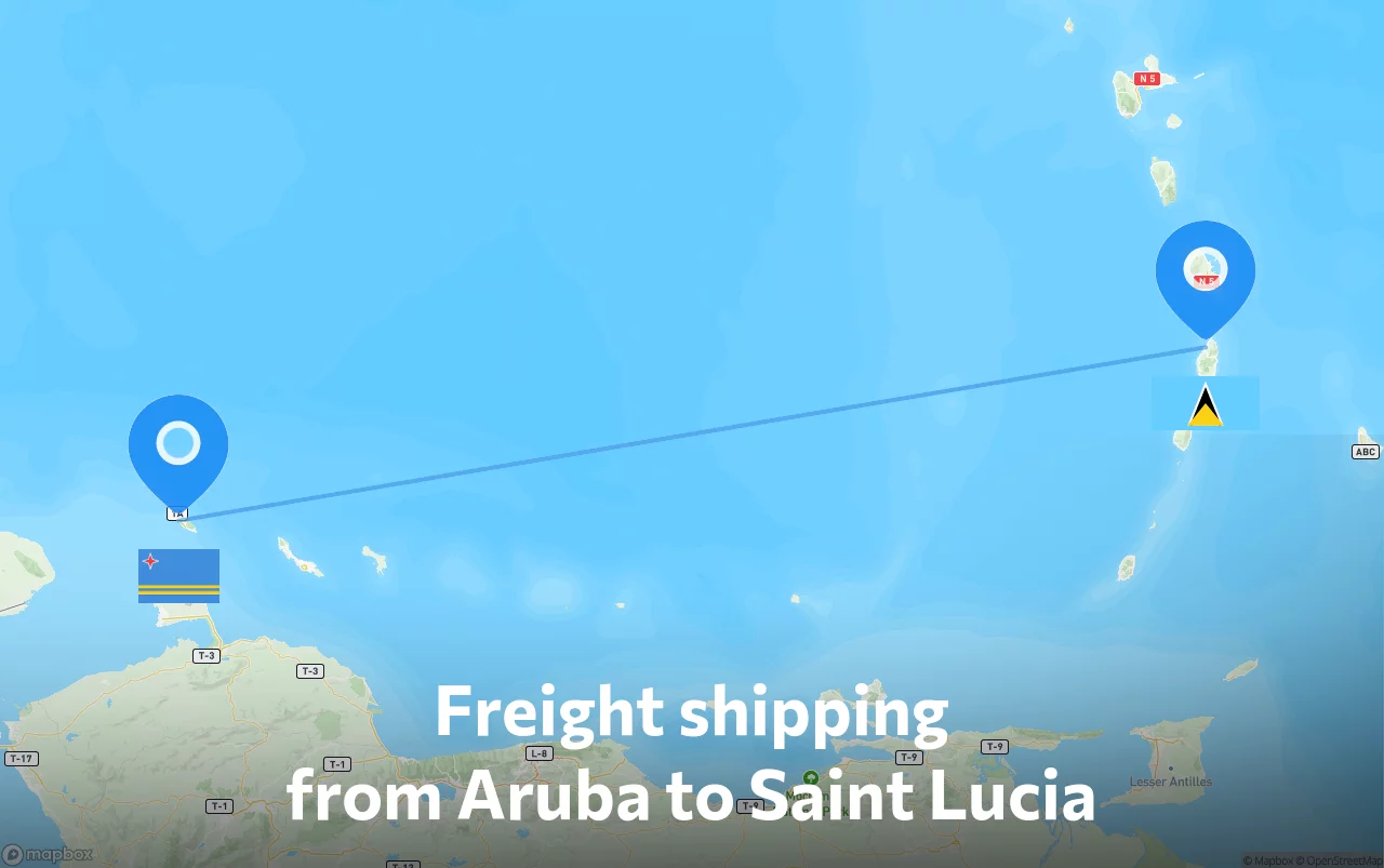 Shipping route from Aruba to Saint Lucia