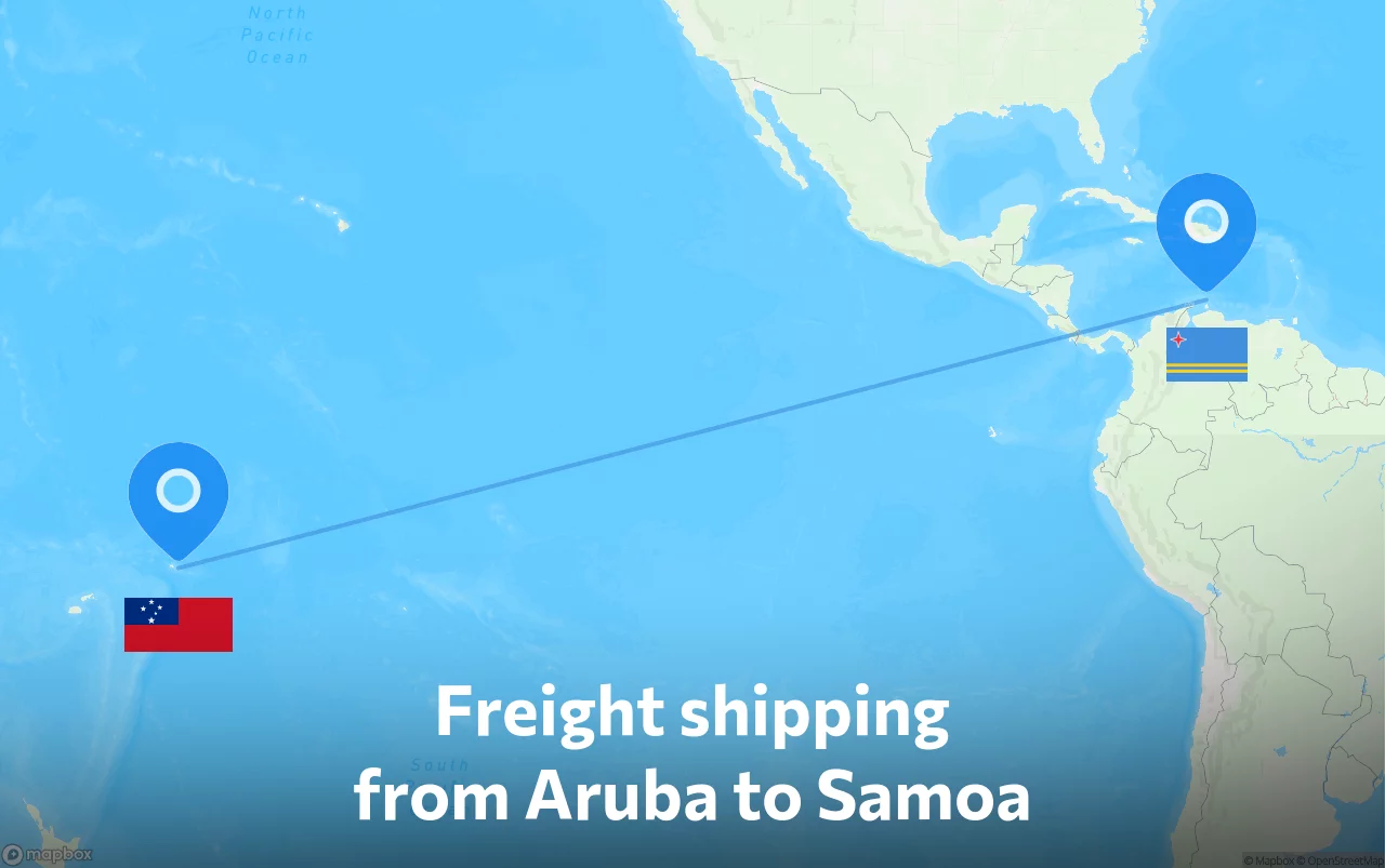 Shipping route from Aruba to Samoa