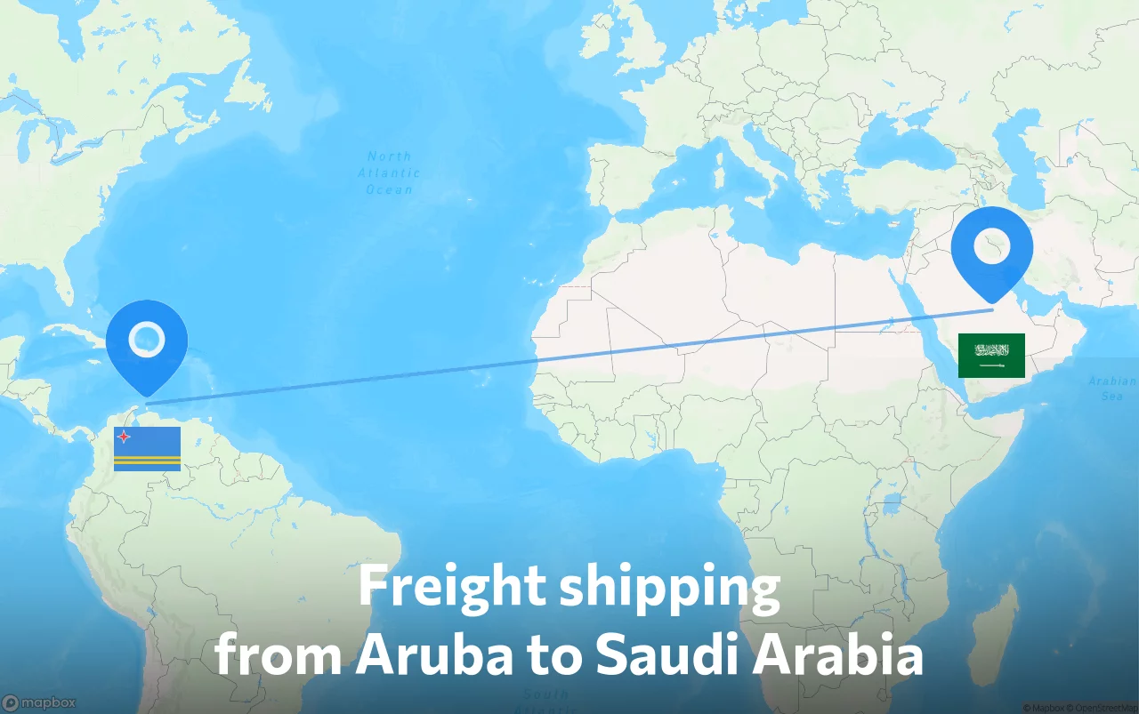Shipping route from Aruba to Saudi Arabia
