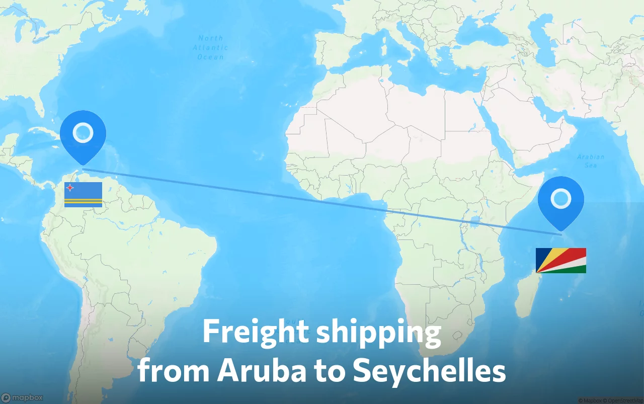 Shipping route from Aruba to Seychelles
