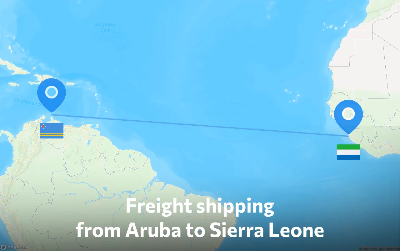Shipping route from Aruba to Sierra Leone