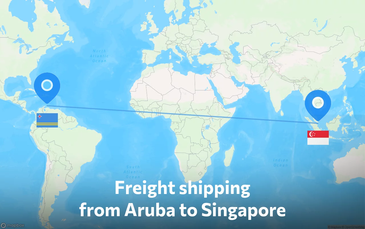 Shipping route from Aruba to Singapore