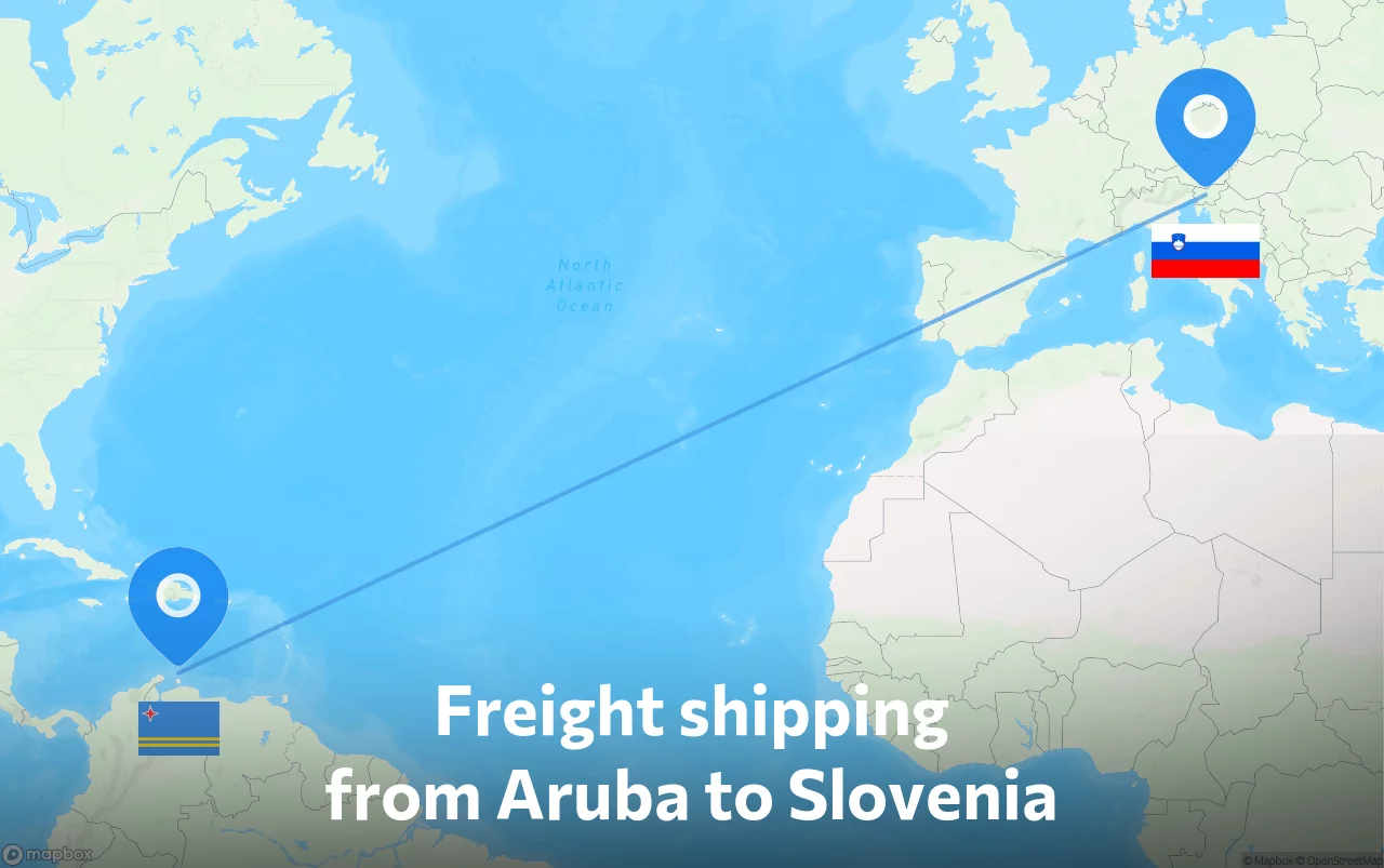 Shipping route from Aruba to Slovenia