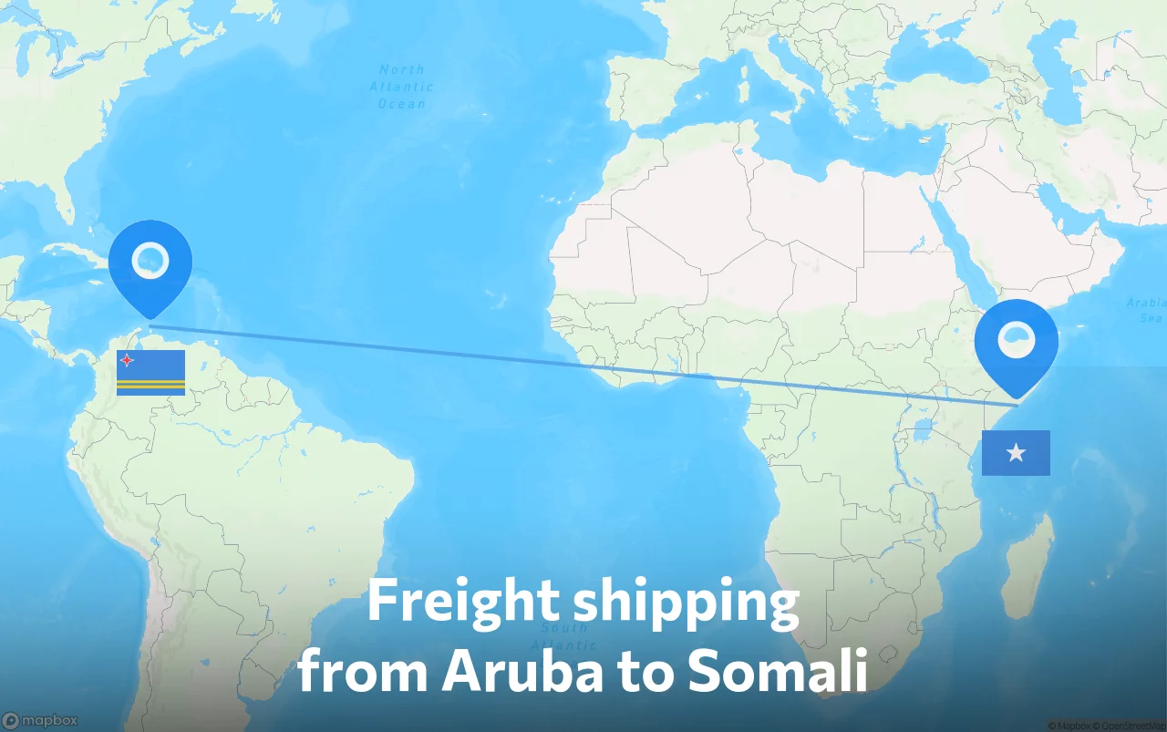 Shipping route from Aruba to Somali