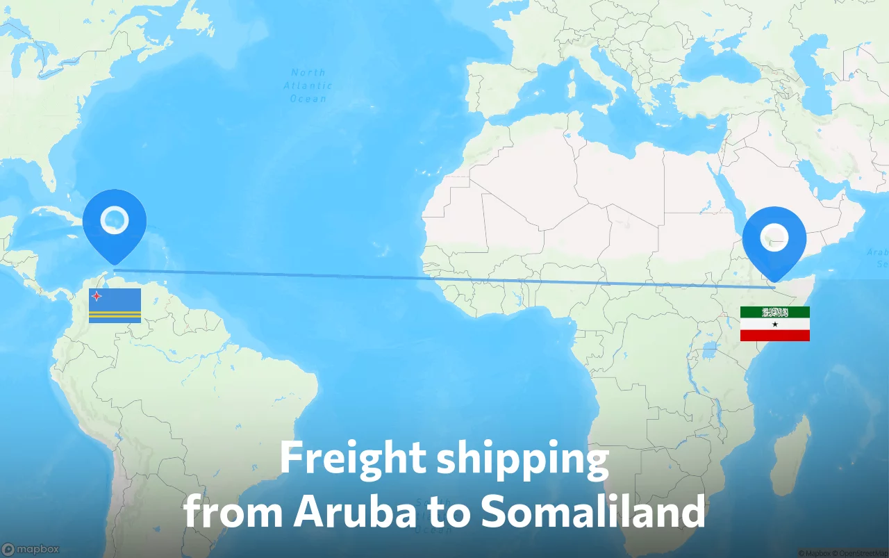 Shipping route from Aruba to Somaliland
