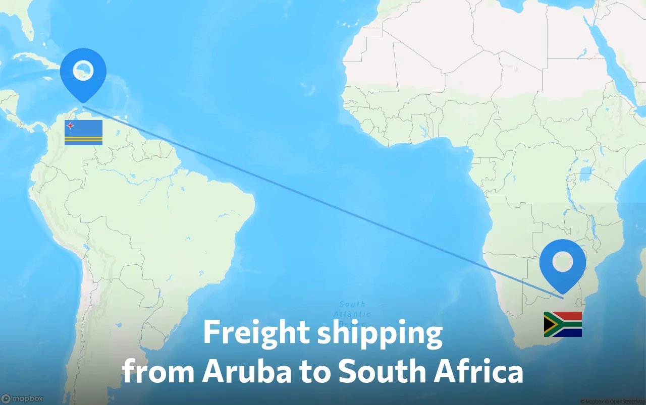 Shipping route from Aruba to South Africa