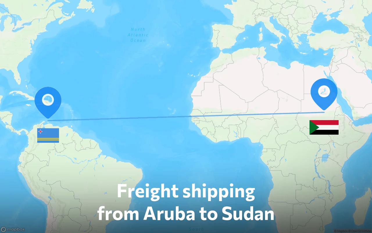 Shipping route from Aruba to Sudan