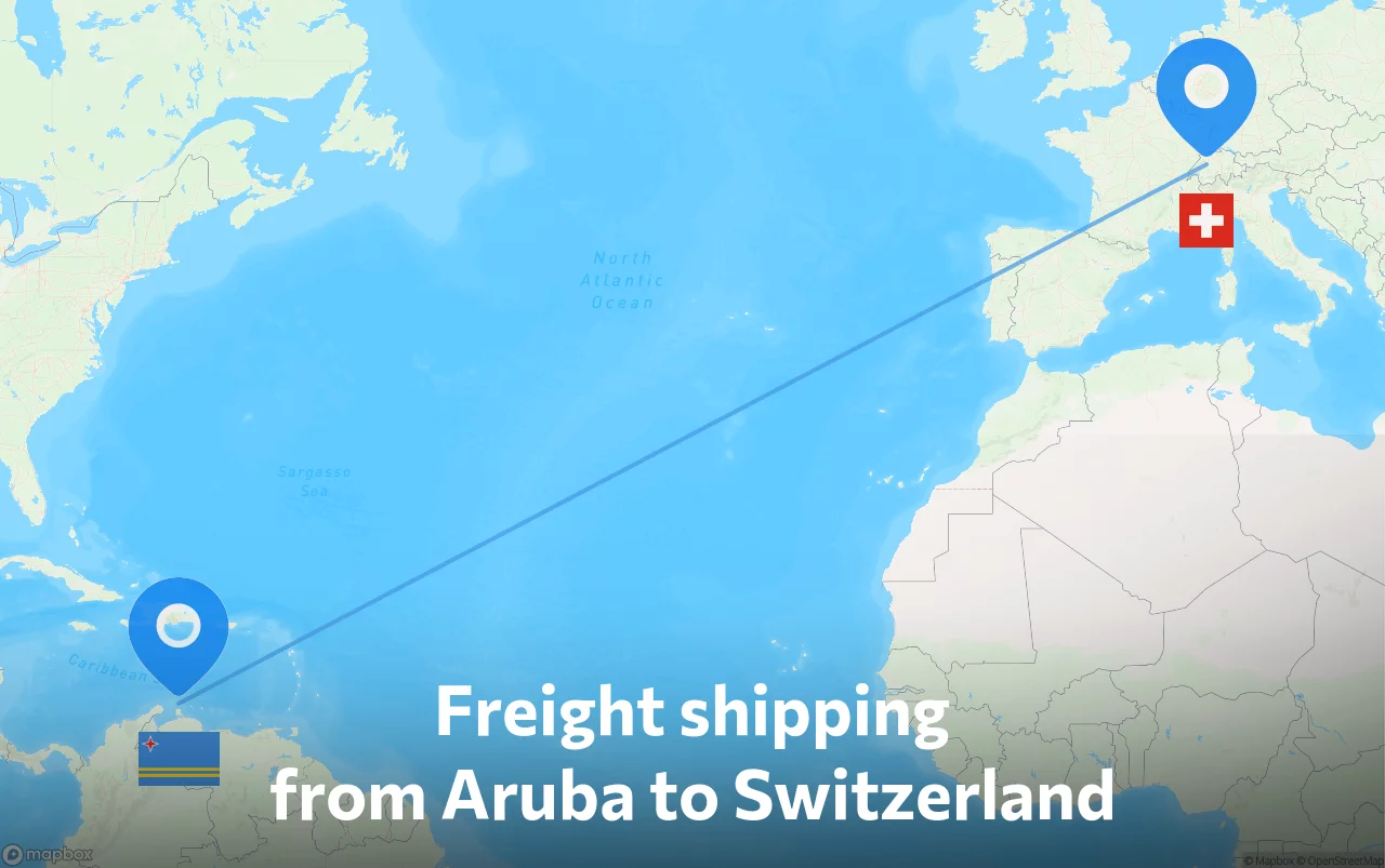 Shipping route from Aruba to Switzerland