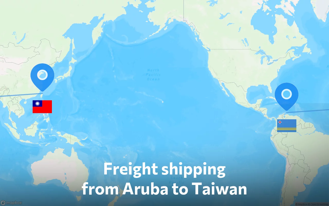 Shipping route from Aruba to Taiwan