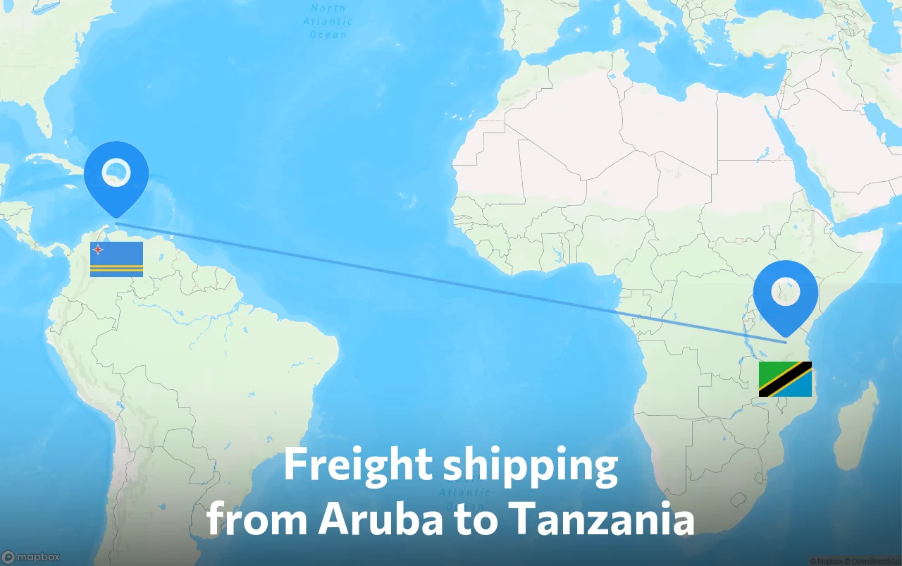 Shipping route from Aruba to Tanzania