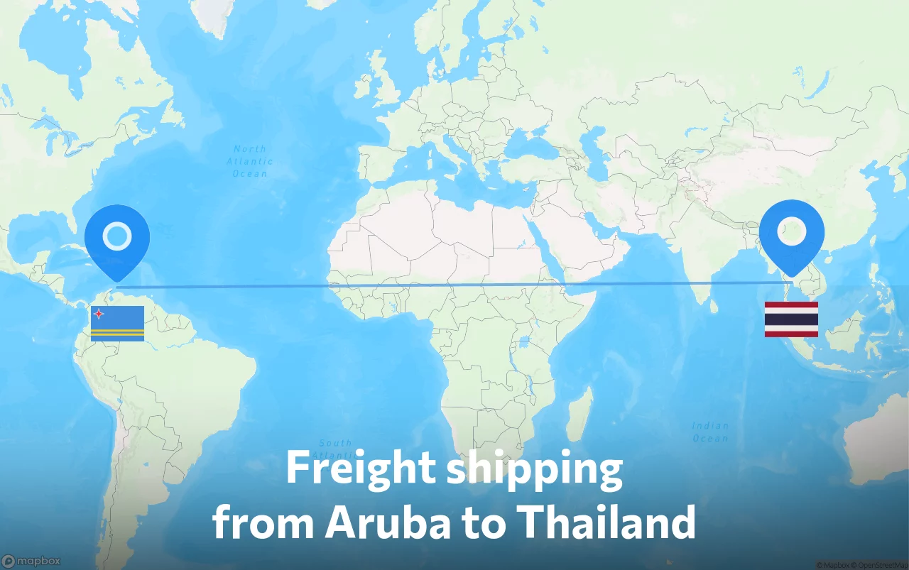 Shipping route from Aruba to Thailand