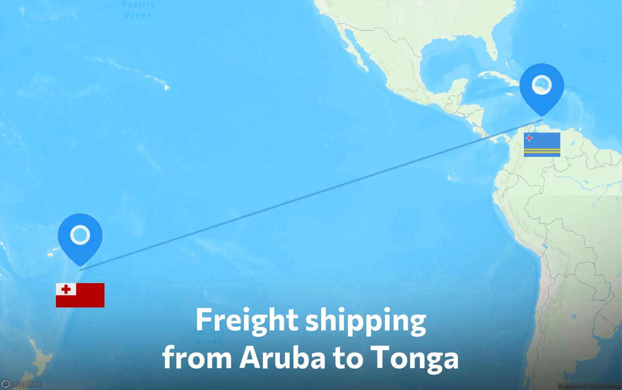 Shipping route from Aruba to Tonga