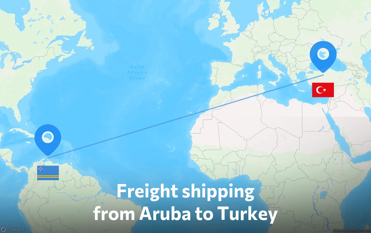 Shipping route from Aruba to Turkey