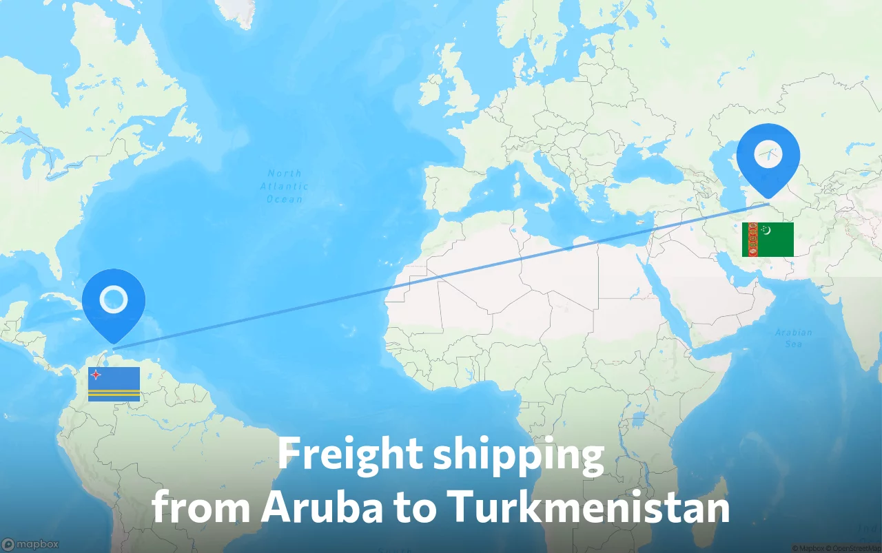 Shipping route from Aruba to Turkmenistan