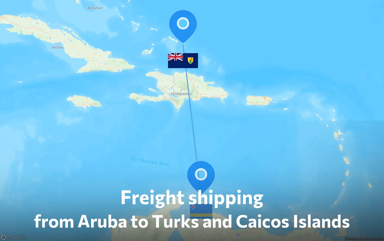 Shipping route from Aruba to Turks and Caicos Islands
