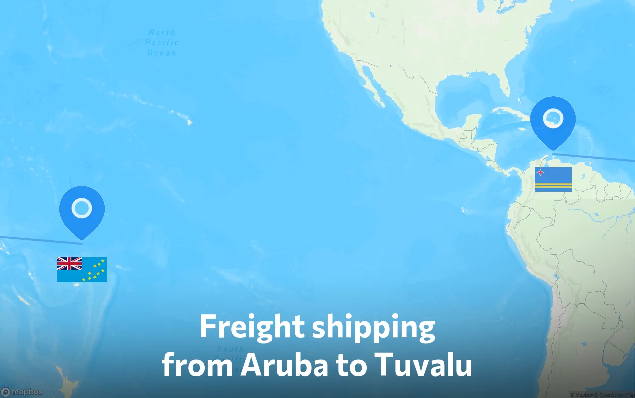 Shipping route from Aruba to Tuvalu