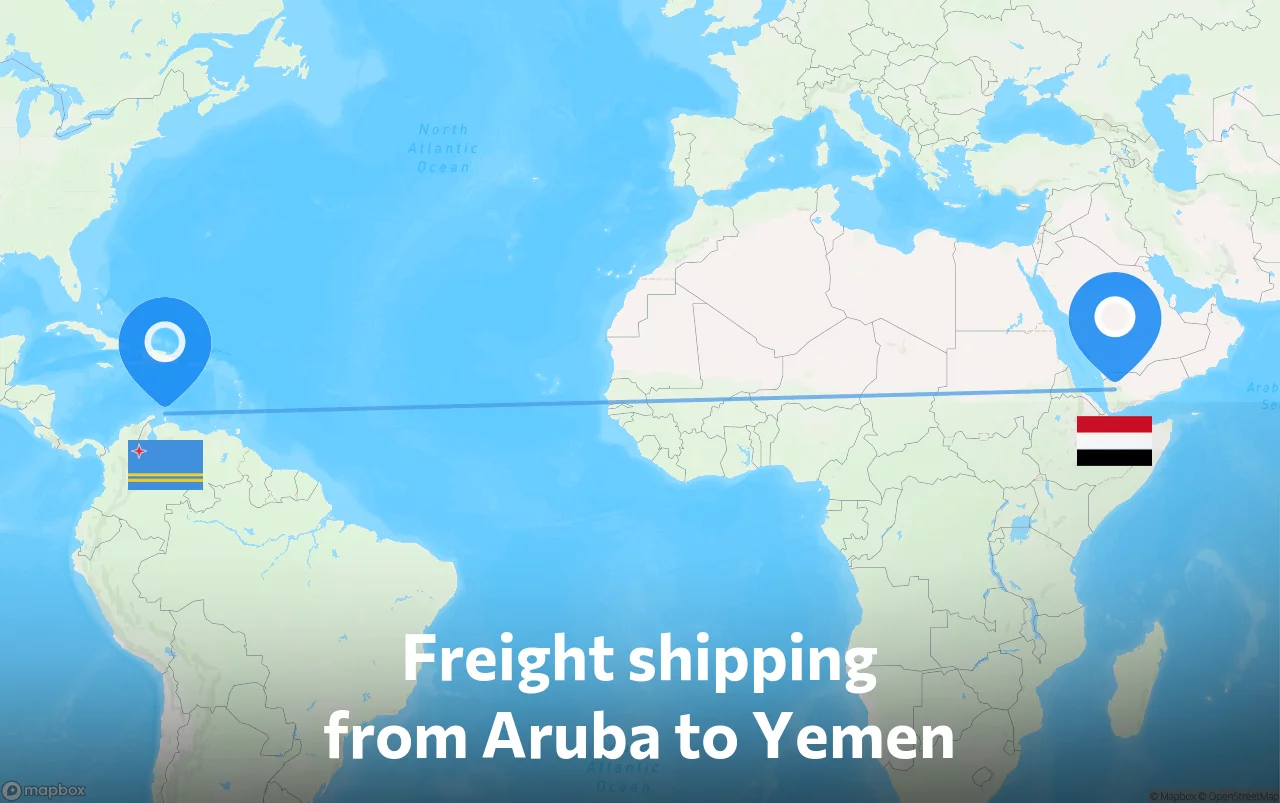 Shipping route from Aruba to Yemen