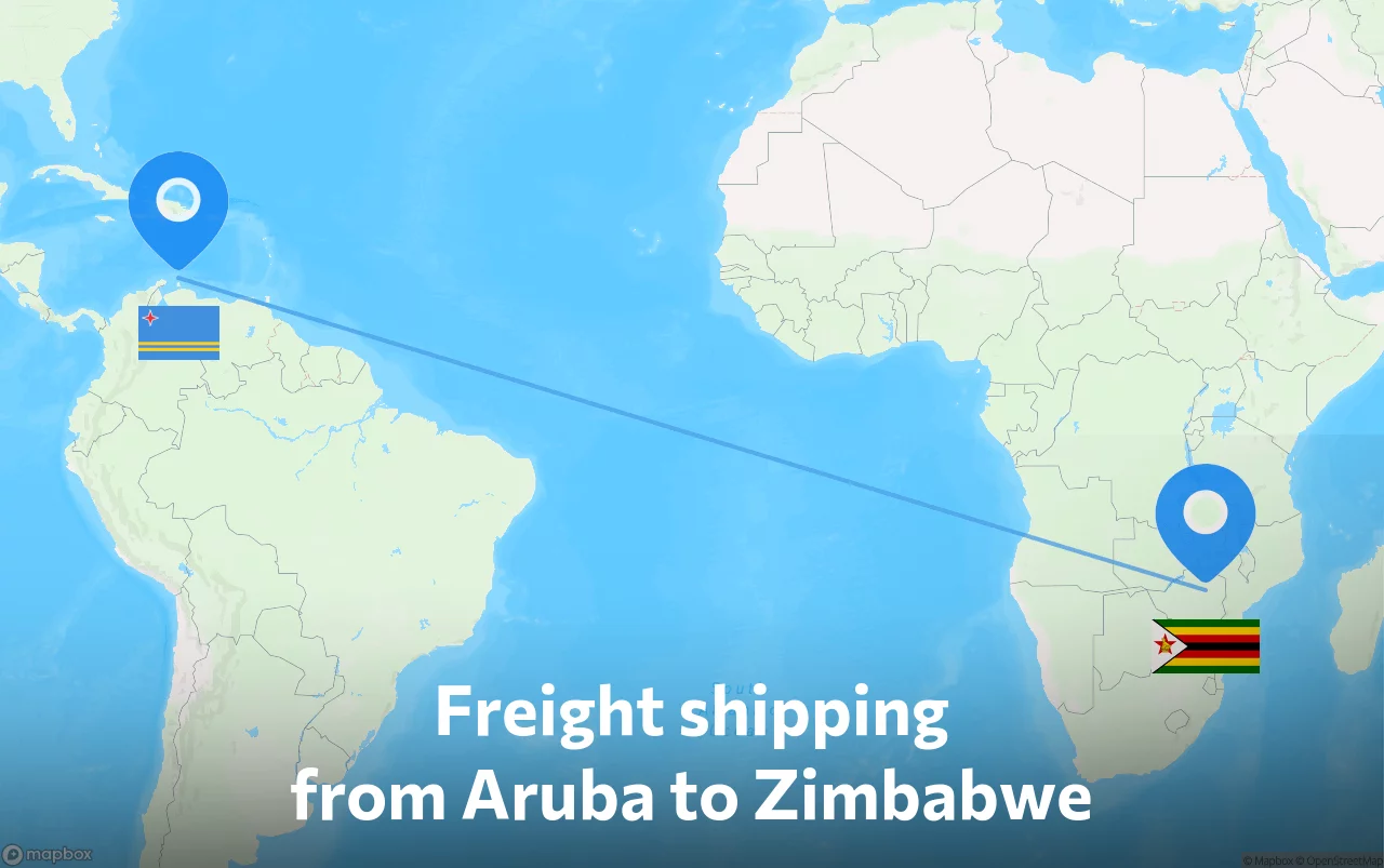 Shipping route from Aruba to Zimbabwe