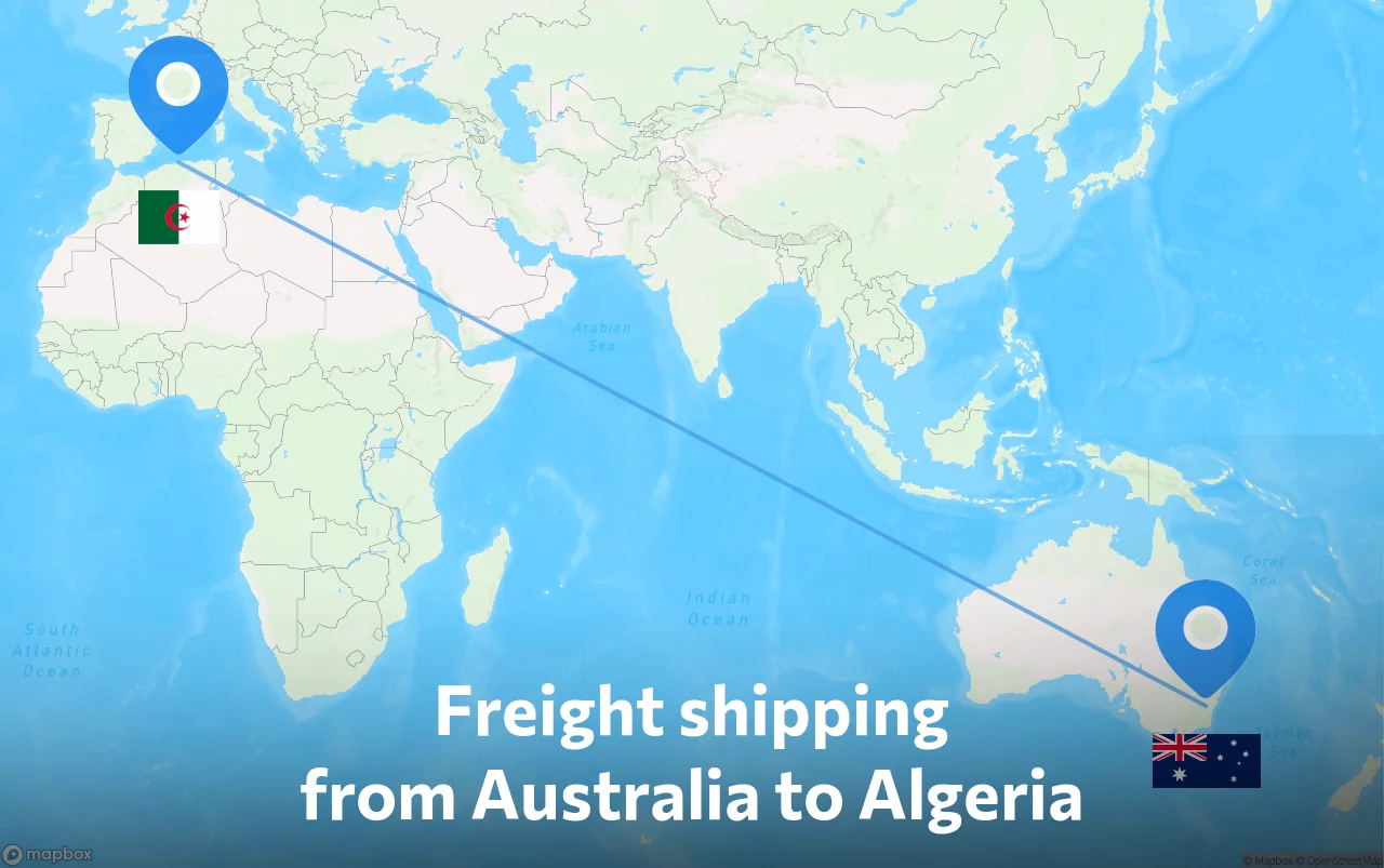 Shipping route from Australia to Algeria