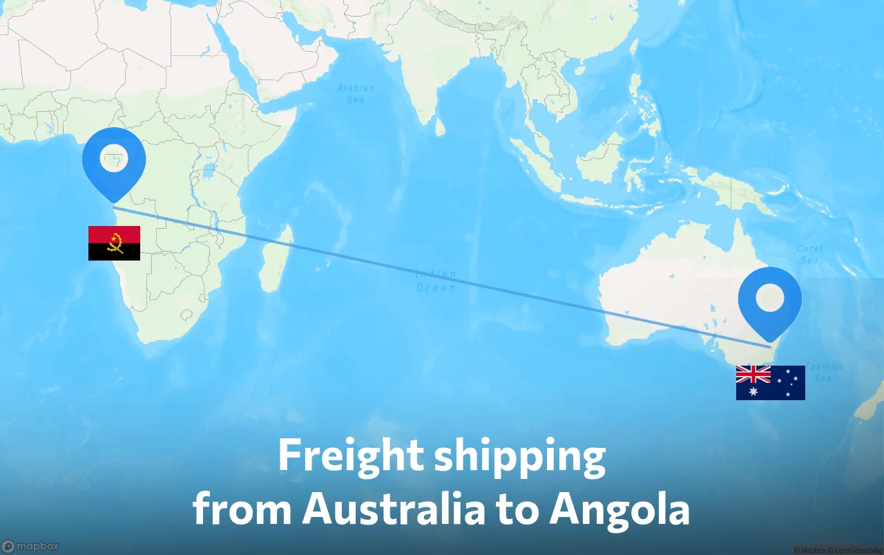Shipping route from Australia to Angola