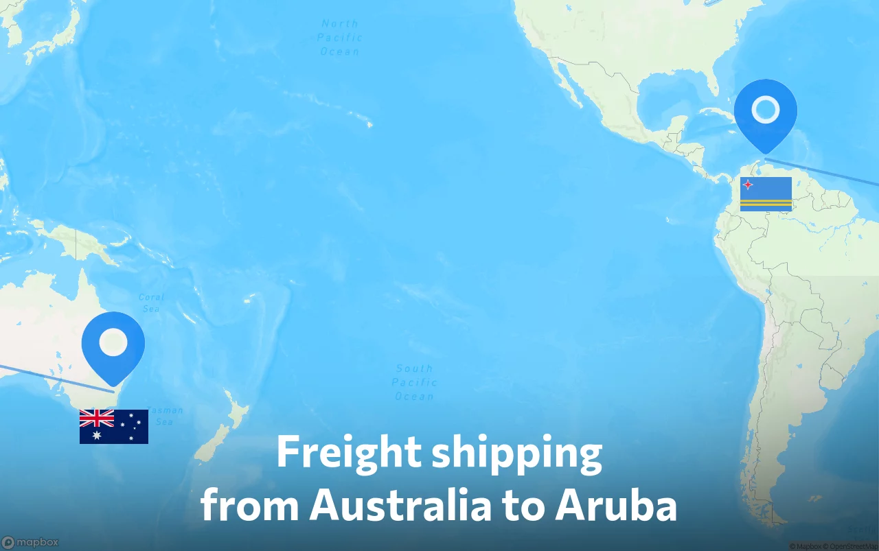 Shipping route from Australia to Aruba