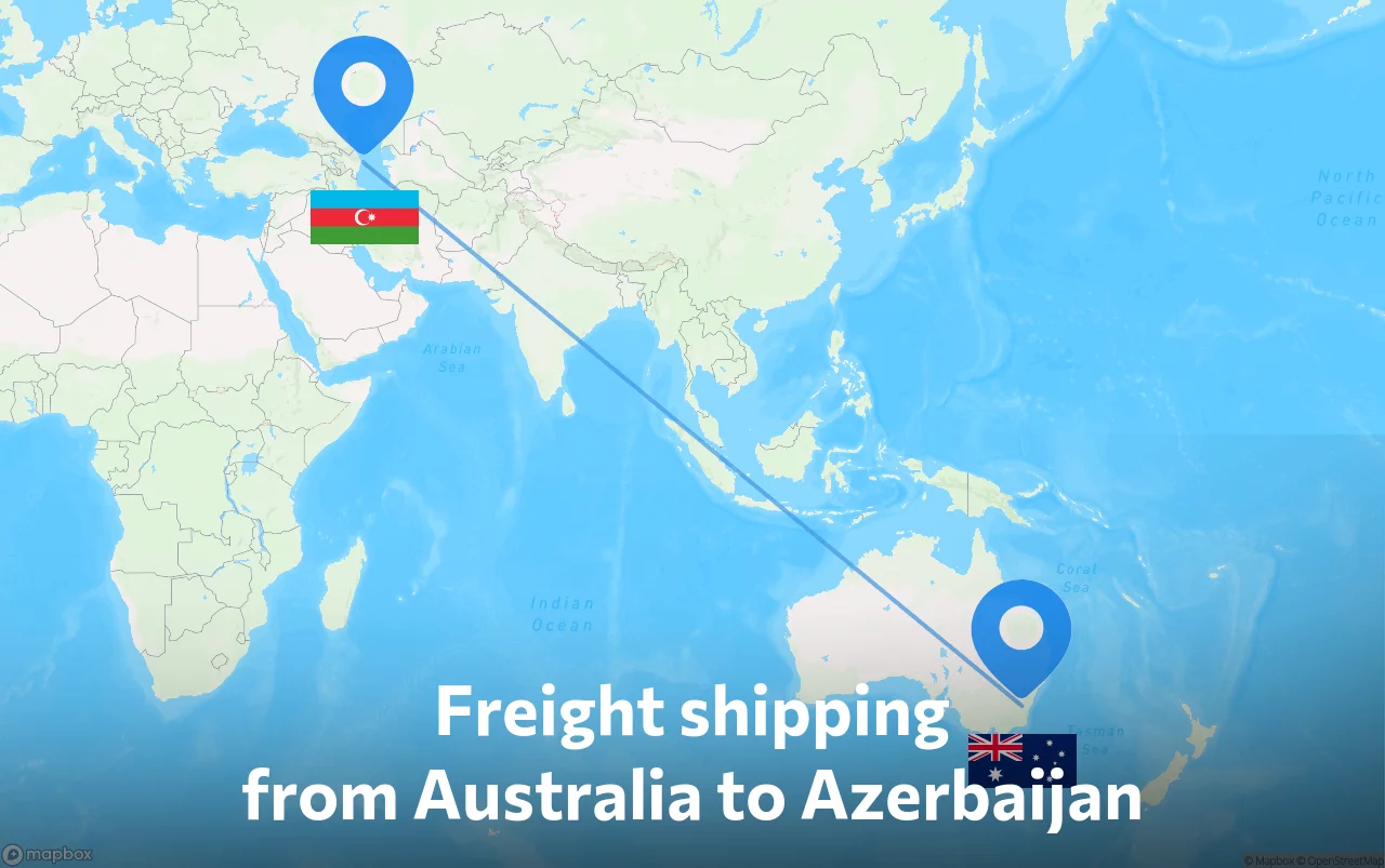Shipping route from Australia to Azerbaijan