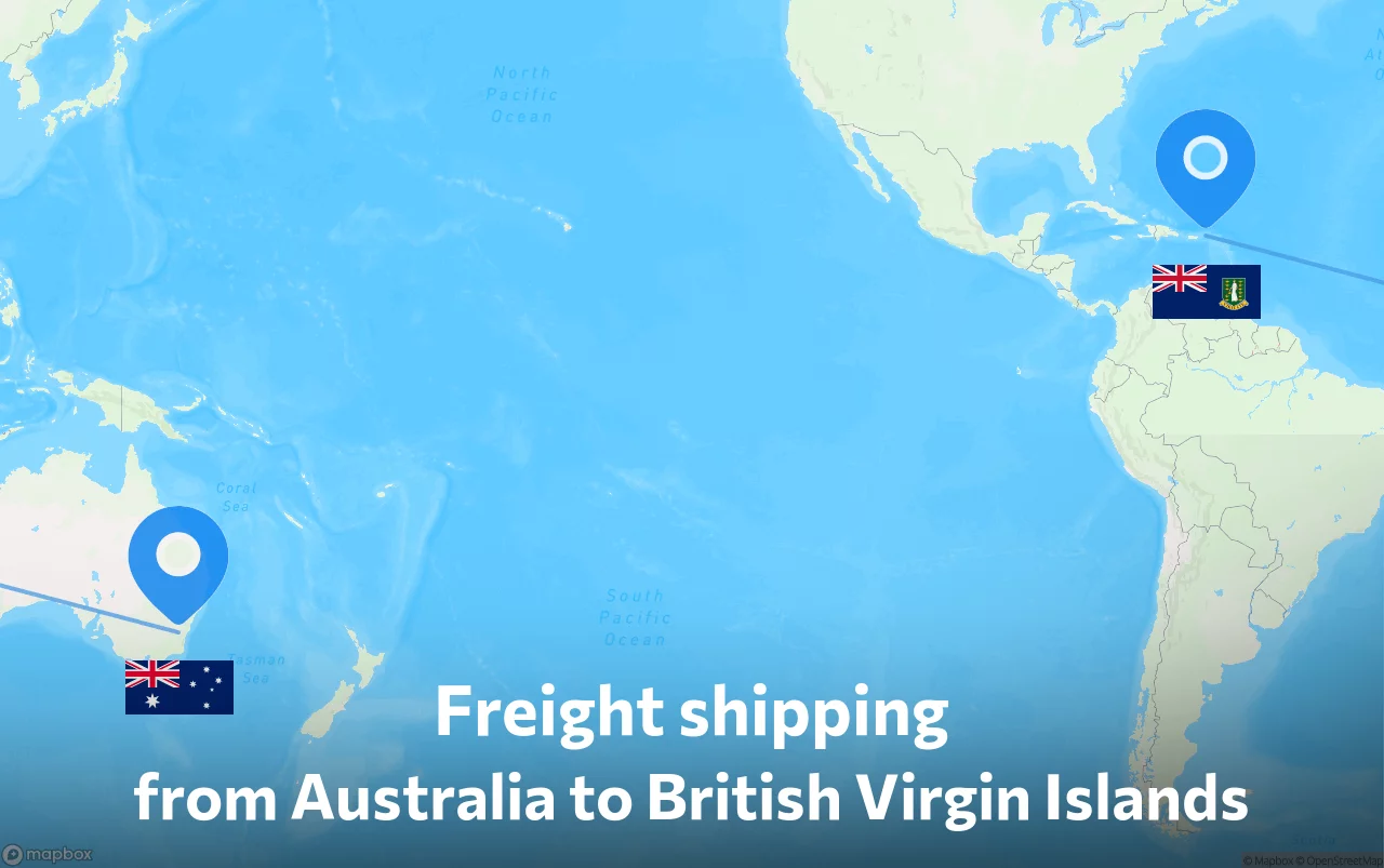 Shipping route from Australia to British Virgin Islands