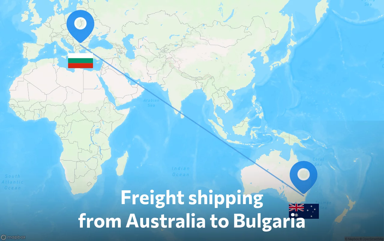 Shipping route from Australia to Bulgaria