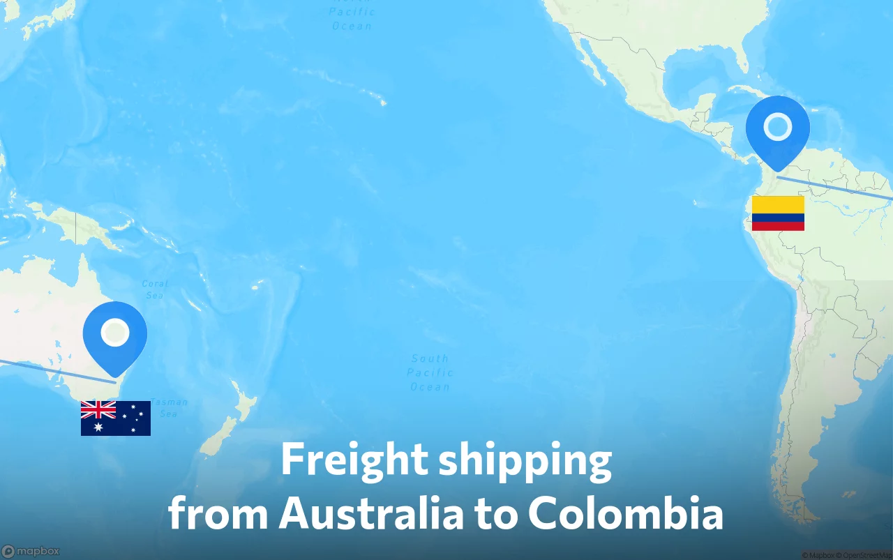 Shipping route from Australia to Colombia