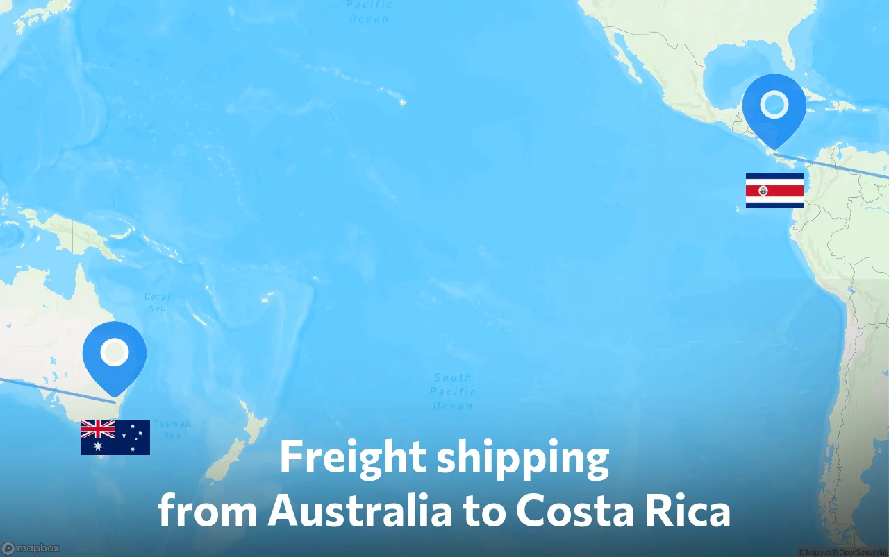 Shipping route from Australia to Costa Rica