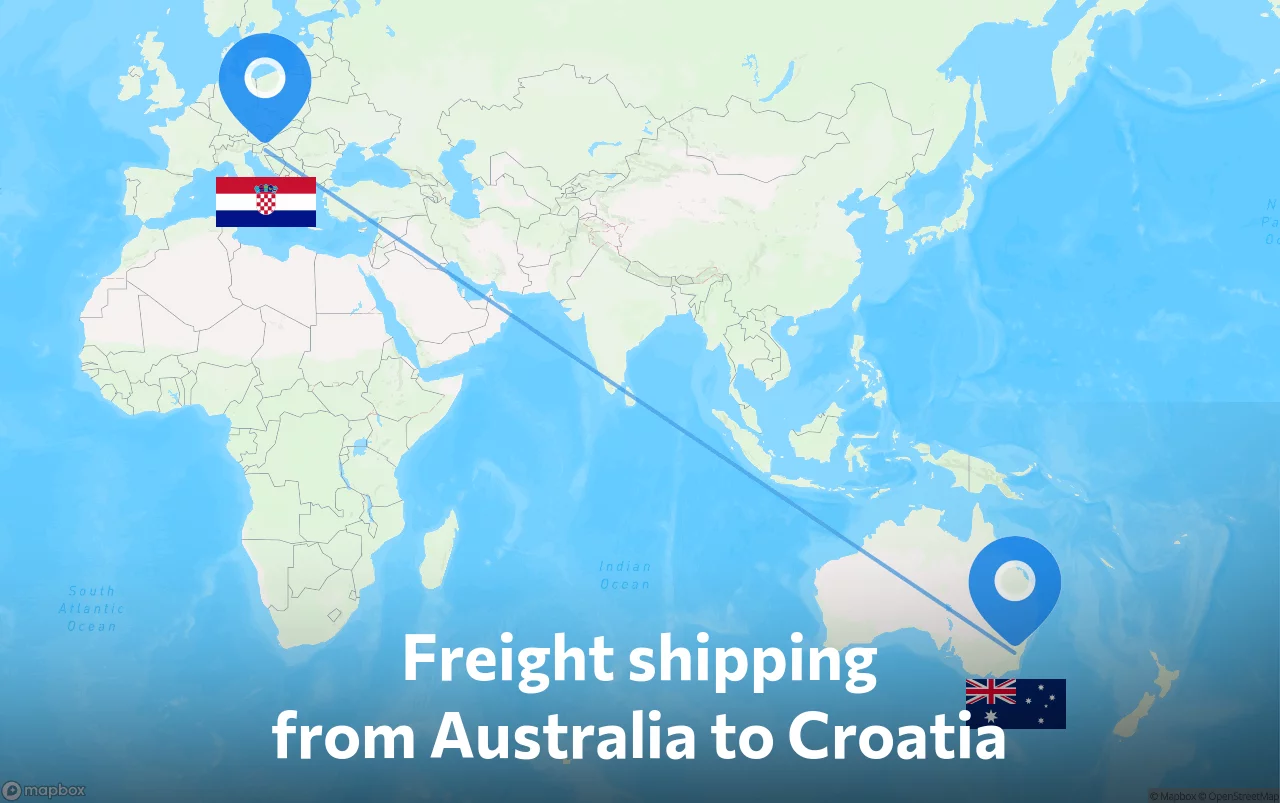 Shipping route from Australia to Croatia
