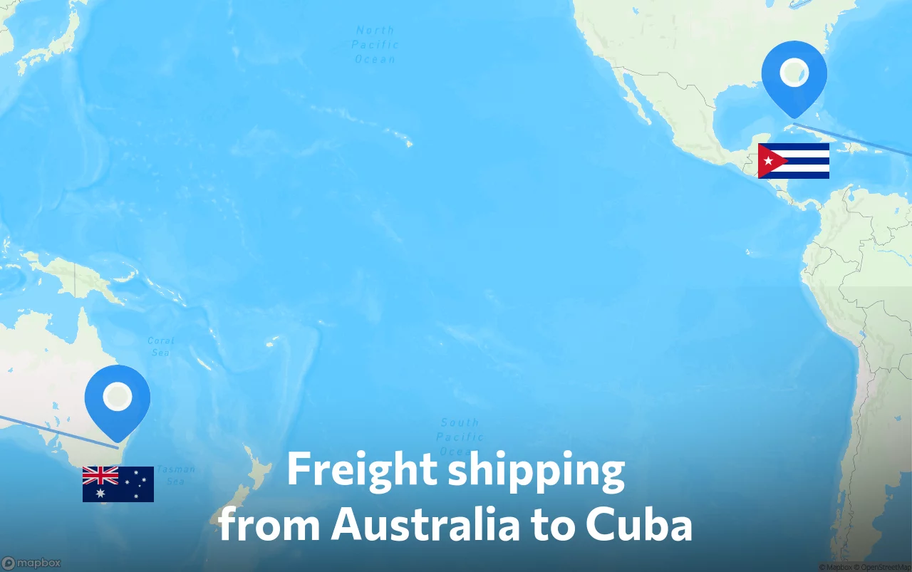 Shipping route from Australia to Cuba
