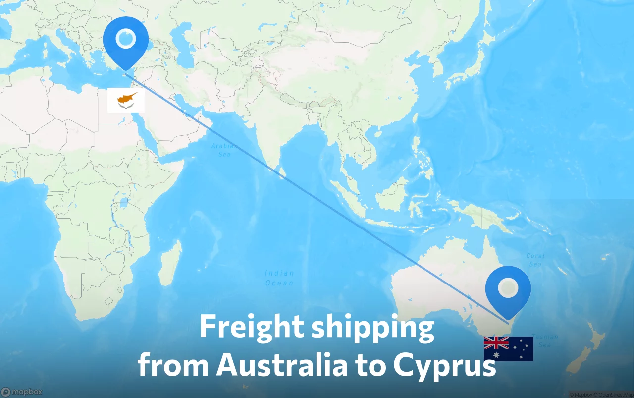 Shipping route from Australia to Cyprus