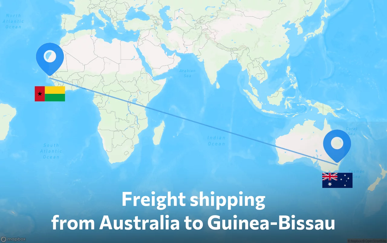 Shipping route from Australia to Guinea-Bissau