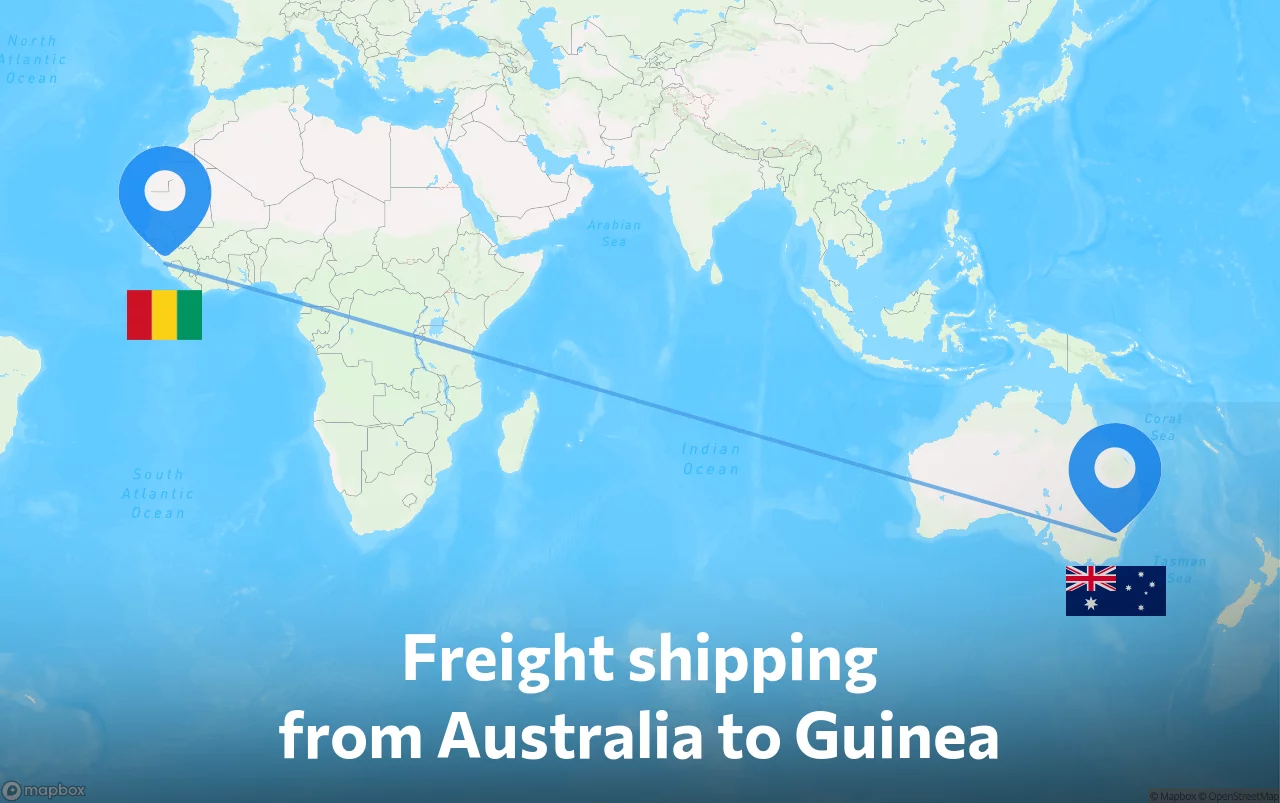 Shipping route from Australia to Guinea