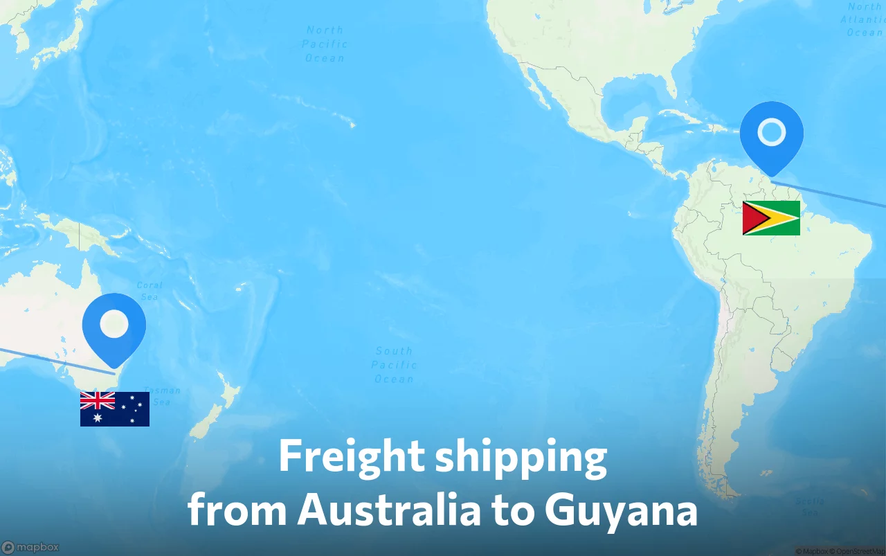 Shipping route from Australia to Guyana