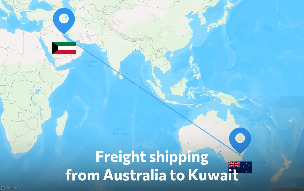 Shipping route from Australia to Kuwait
