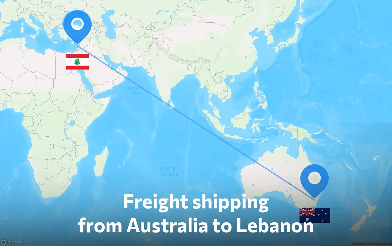 Shipping route from Australia to Lebanon