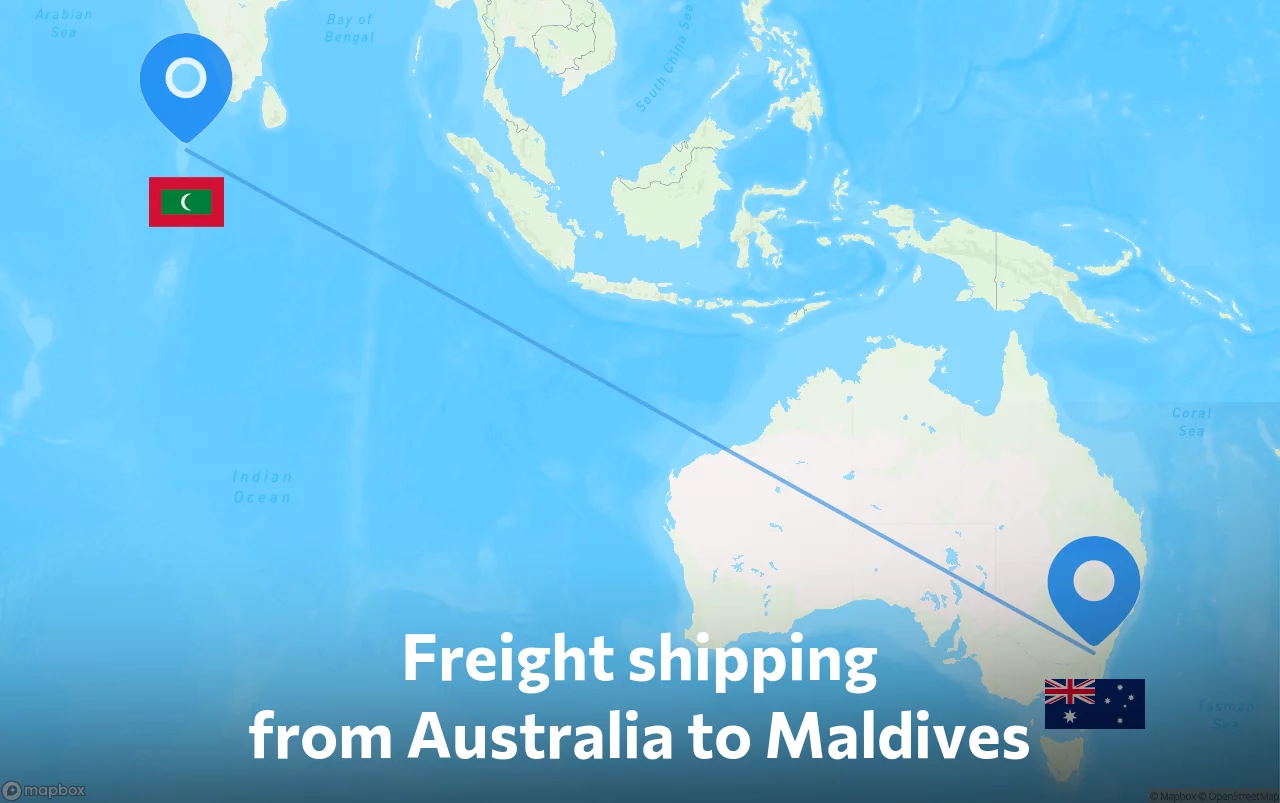 Shipping route from Australia to Maldives