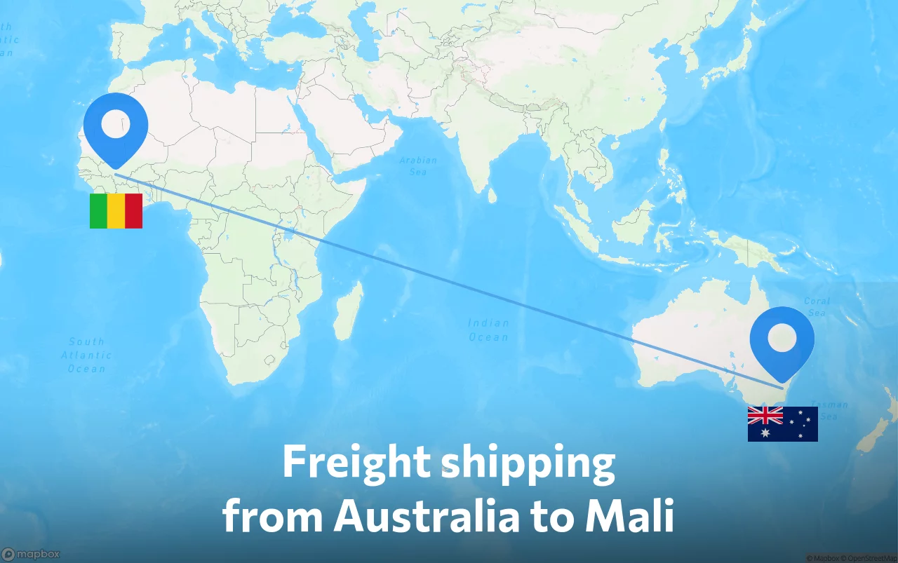 Shipping route from Australia to Mali