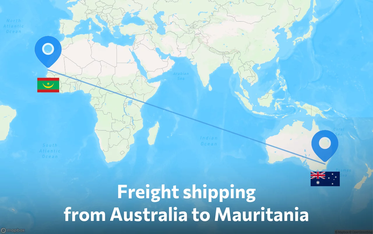 Shipping route from Australia to Mauritania