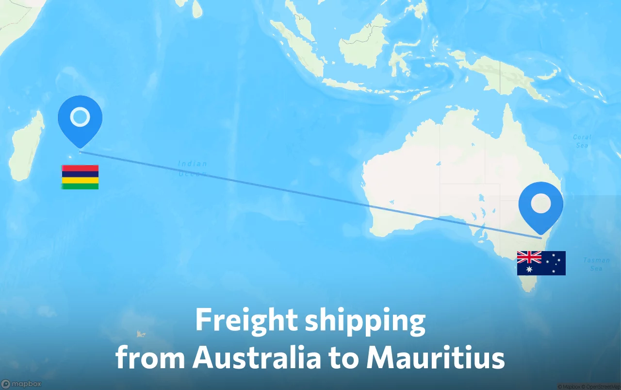 Shipping route from Australia to Mauritius