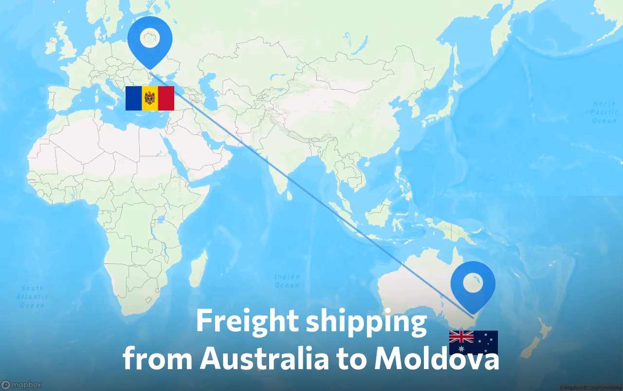 Shipping route from Australia to Moldova