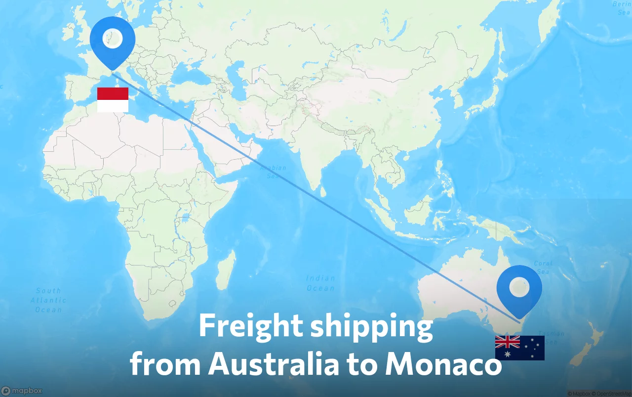 Shipping route from Australia to Monaco