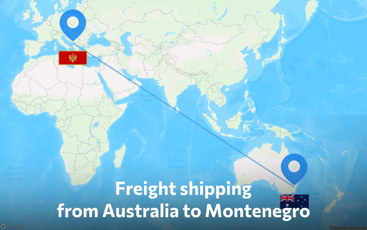Shipping route from Australia to Montenegro