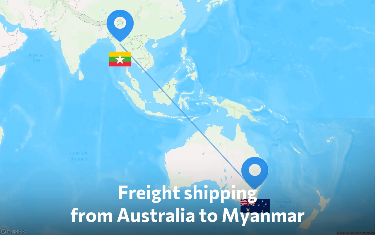 Shipping route from Australia to Myanmar