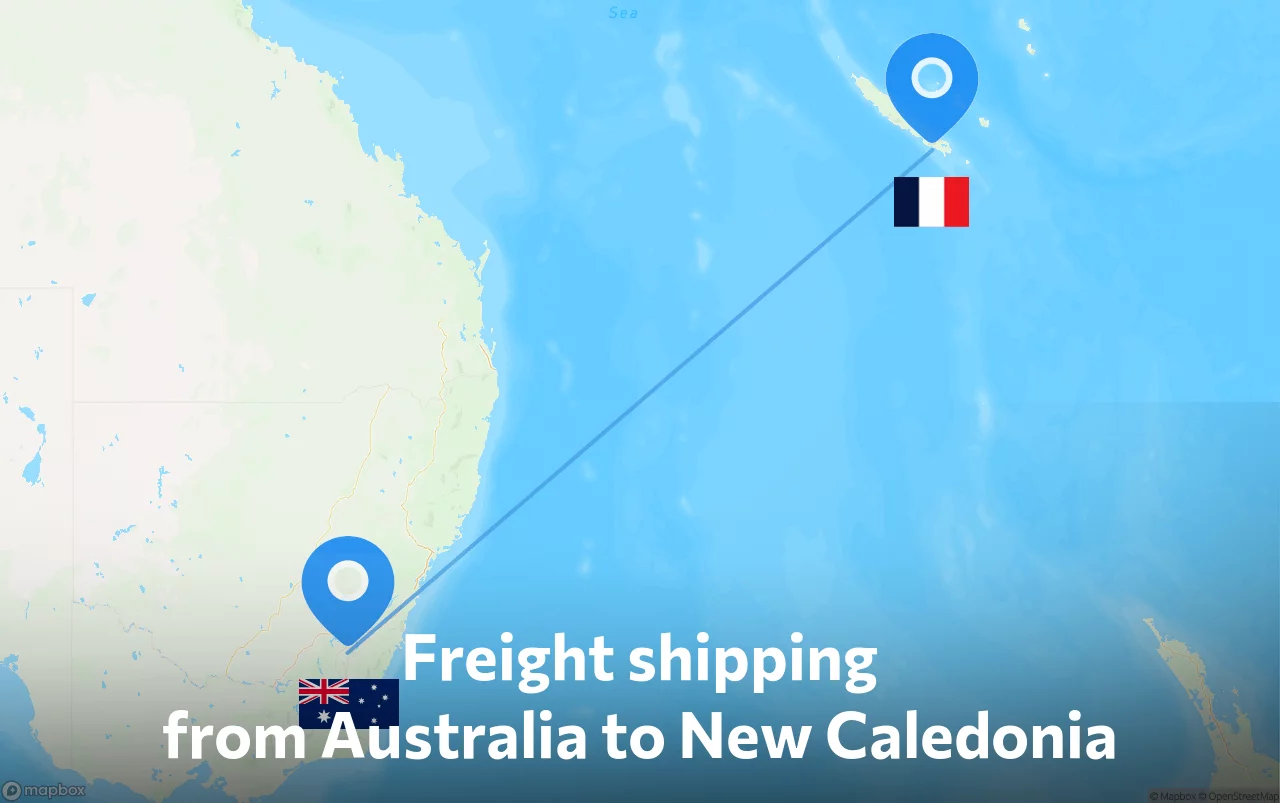 Shipping route from Australia to New Caledonia