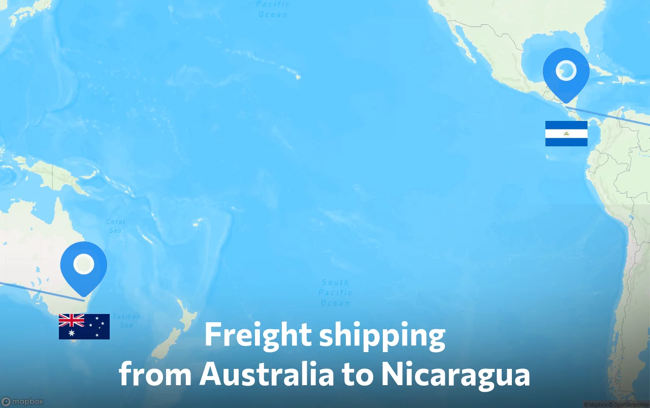 Shipping route from Australia to Nicaragua