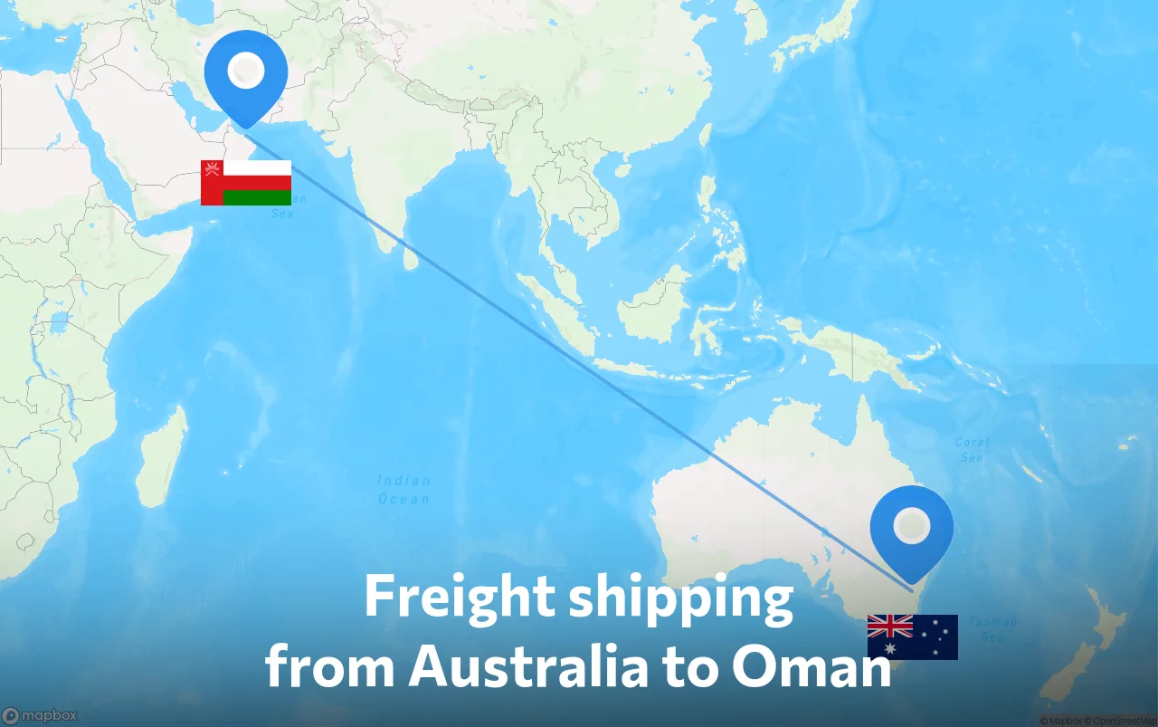 Shipping route from Australia to Oman