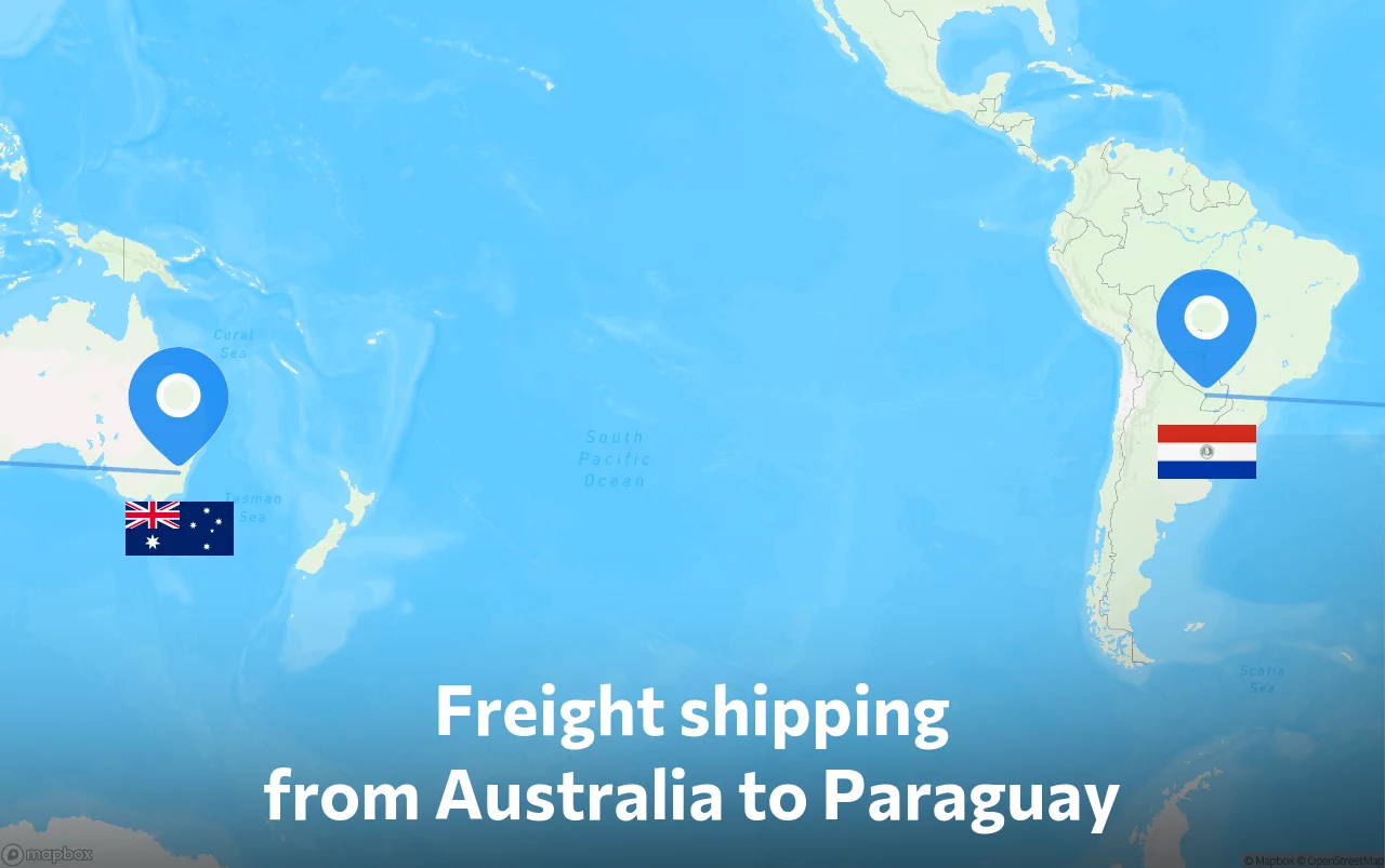 Shipping route from Australia to Paraguay